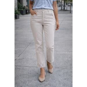 3 for $9 Loft Cloud White Pants embroidered hem 10 Chino Cotton blend